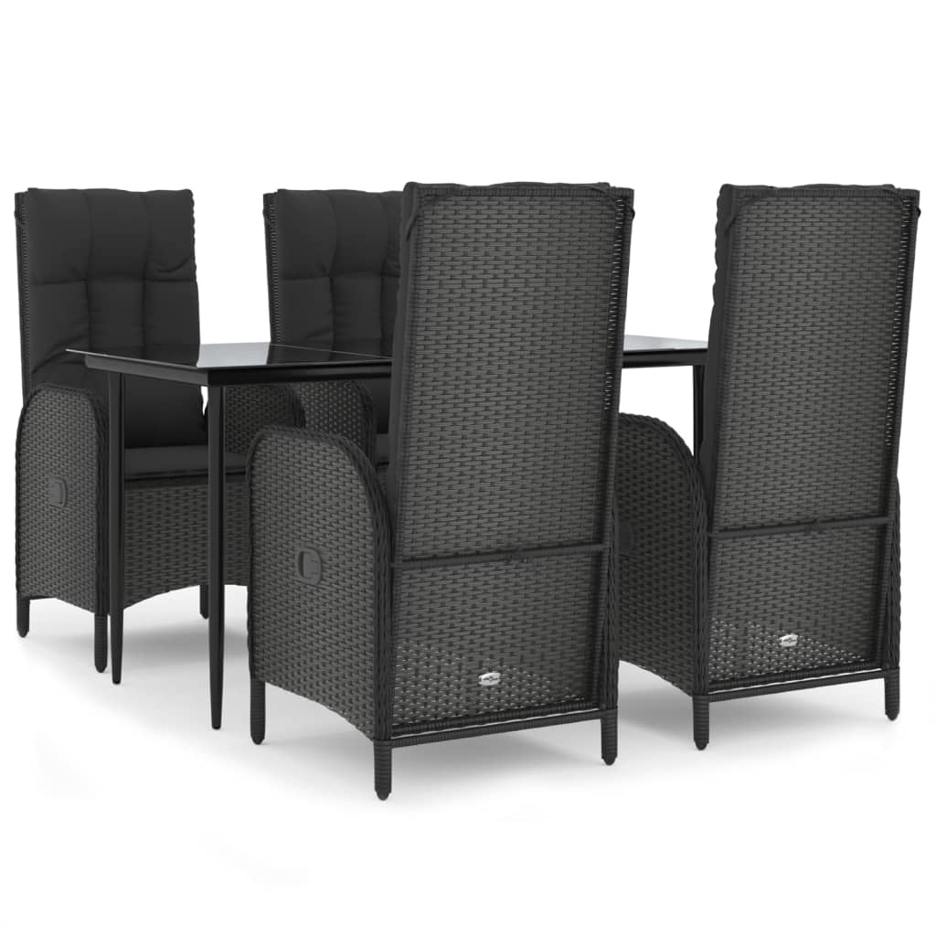 5 részes fekete polyrattan kerti étkezőgarnitúra párnákkal 2