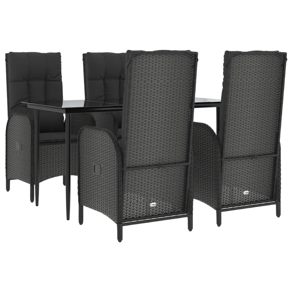 5 részes fekete polyrattan kerti étkezőgarnitúra párnákkal 3