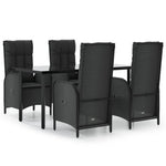 5 részes fekete polyrattan kerti étkezőgarnitúra párnákkal 2