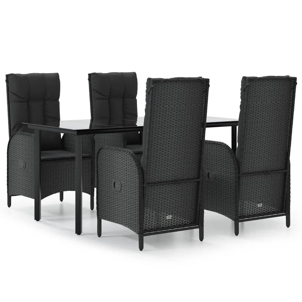 5 részes fekete polyrattan kerti étkezőgarnitúra párnákkal 2