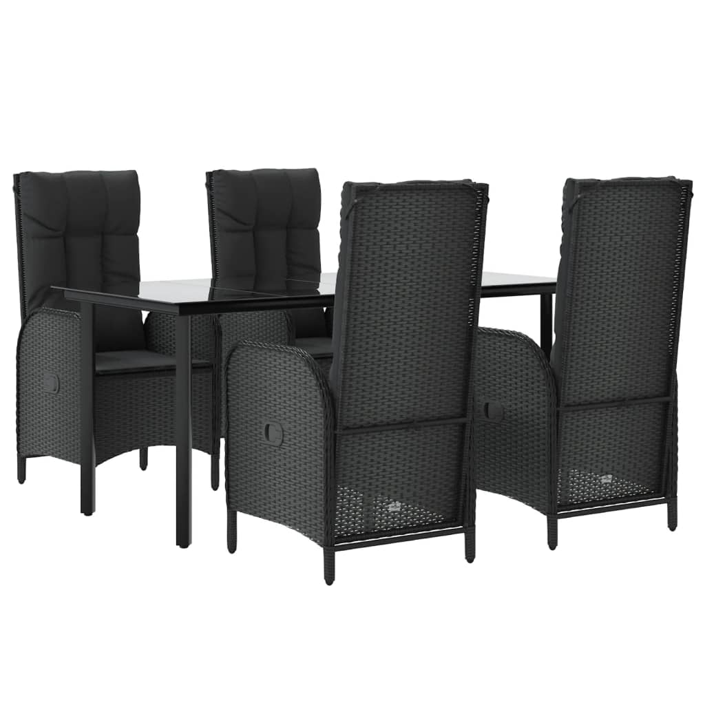 5 részes fekete polyrattan kerti étkezőgarnitúra párnákkal 3