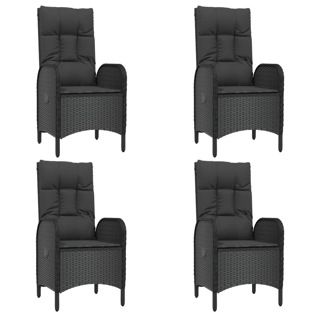 5 részes fekete polyrattan kerti étkezőgarnitúra párnákkal 4