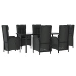 7 részes fekete polyrattan kerti étkezőgarnitúra párnával 3