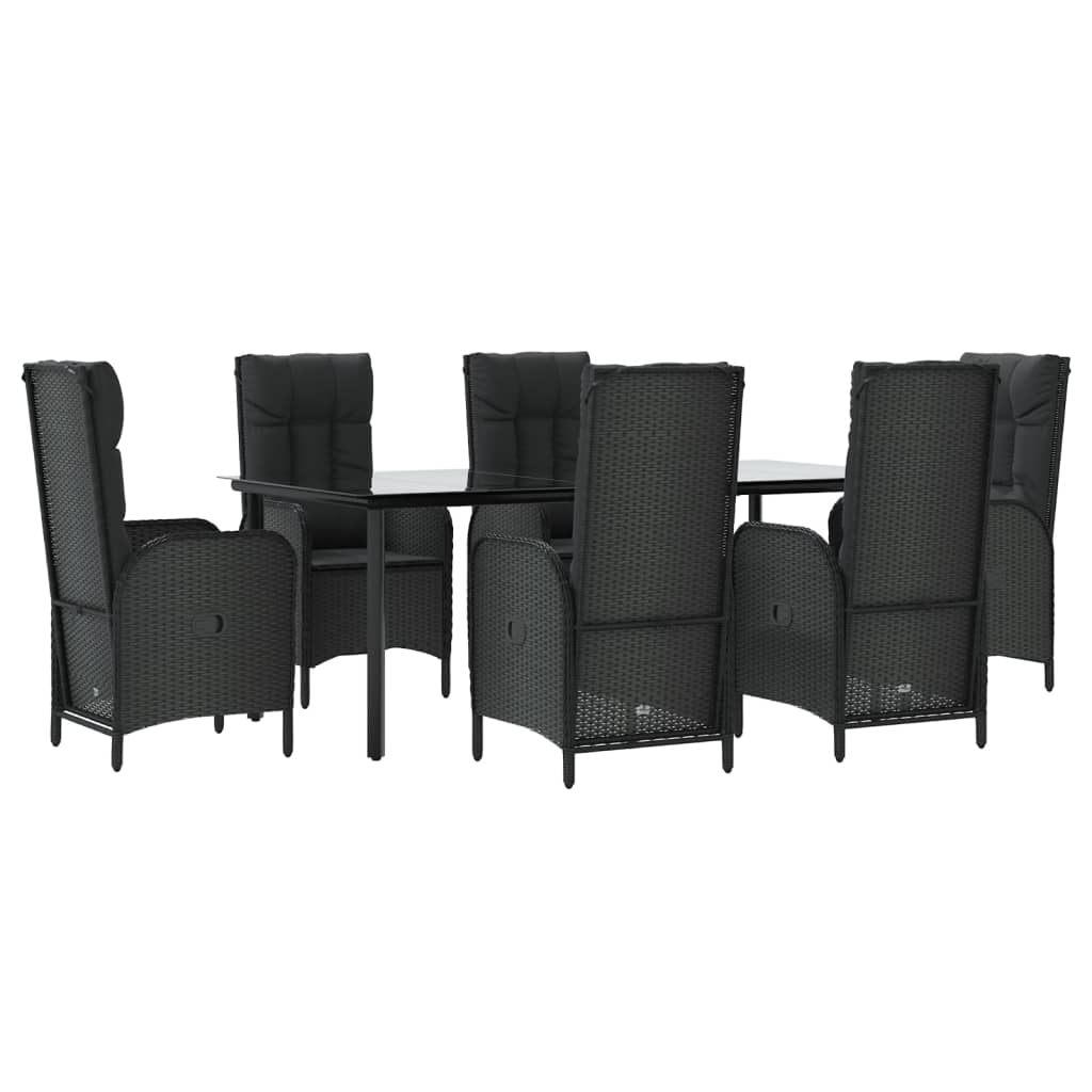 7 részes fekete polyrattan kerti étkezőgarnitúra párnával 3