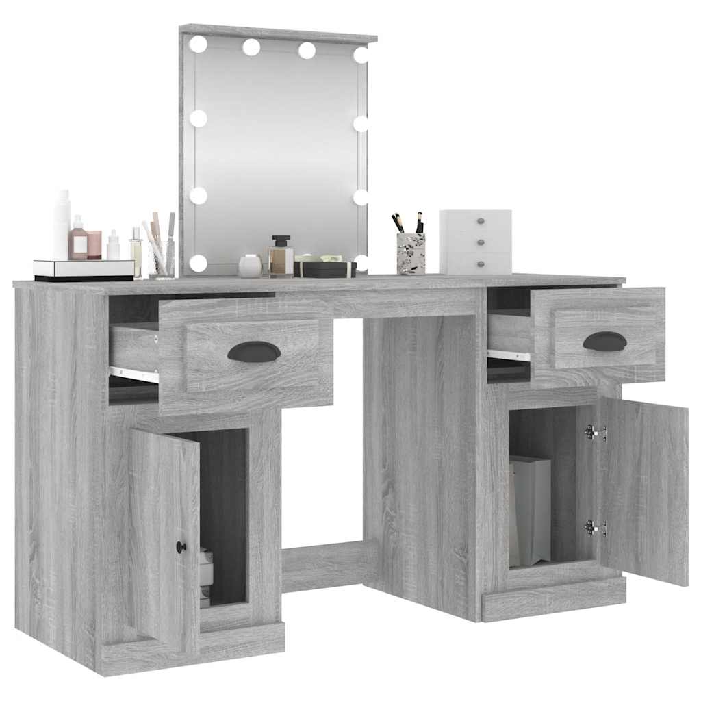 Szürke sonoma színű fésülködőasztal LED-del 130x50x132,5 cm 5