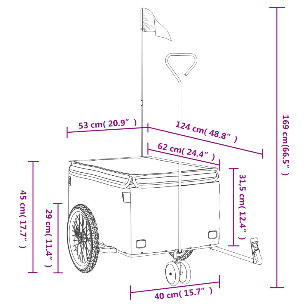 Fekete-sárga vas kerékpár-utánfutó 30 kg 12