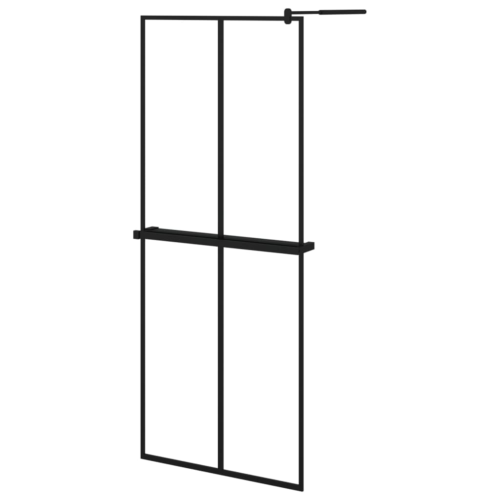 Fekete ESG üveg és alumínium zuhanyfal polccal 80 x 195 cm 2