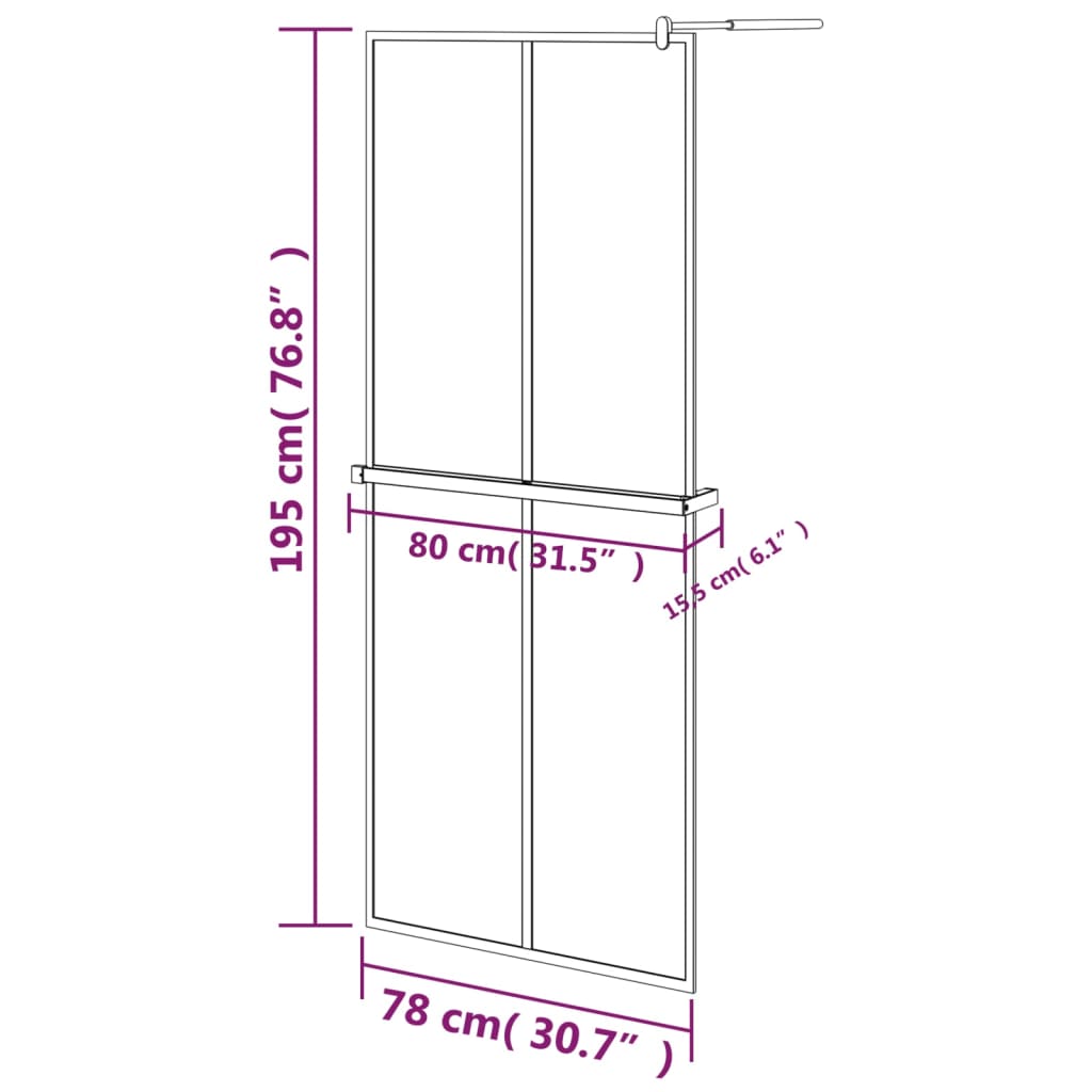 Fekete ESG üveg és alumínium zuhanyfal polccal 80 x 195 cm 12