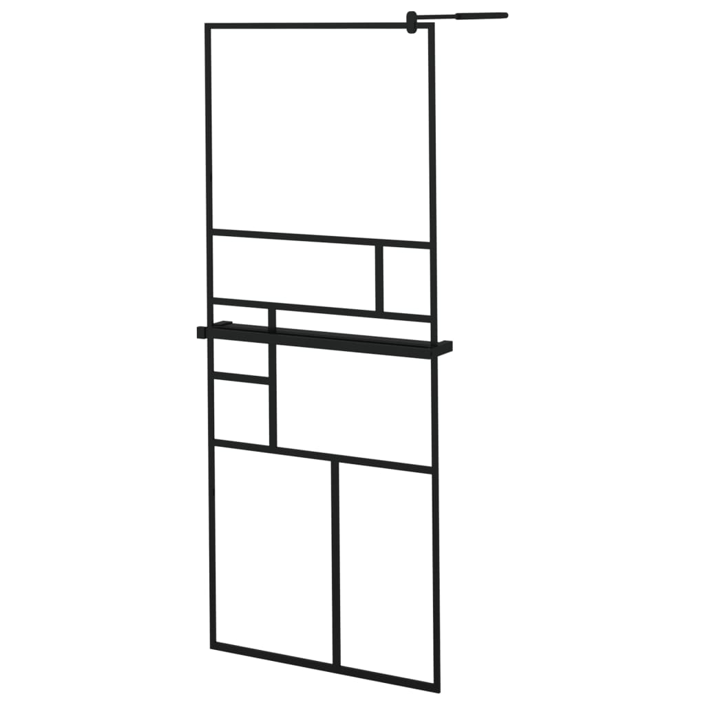 Fekete ESG üveg és alumínium zuhanyfal polccal 80 x 195 cm 2