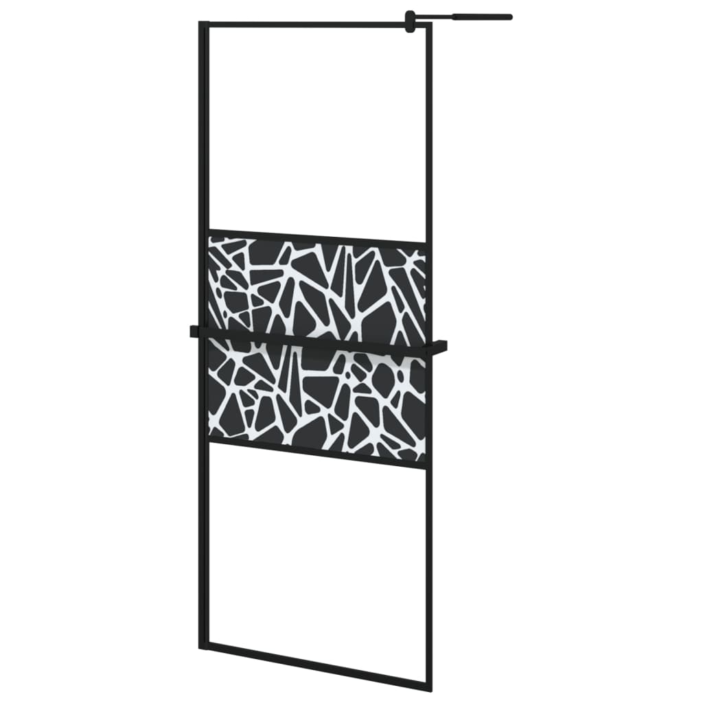 Fekete ESG üveg és alumínium zuhanyfal polccal 80 x 195 cm 2
