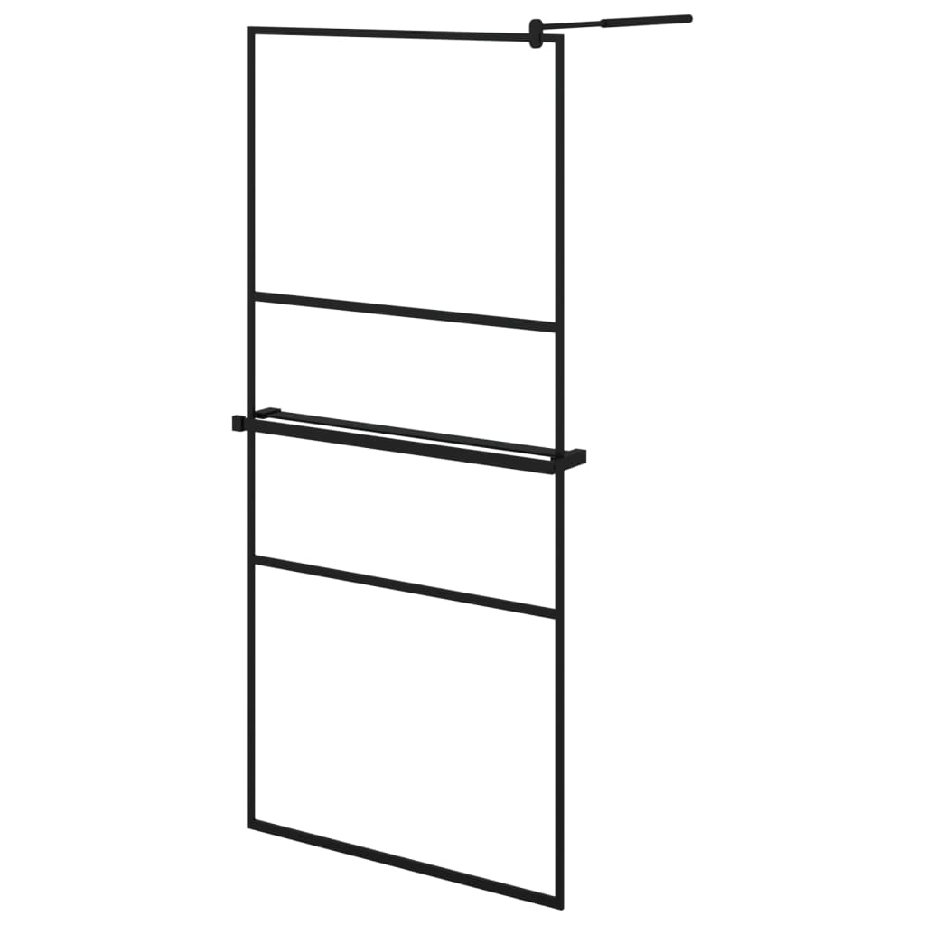 Fekete ESG üveg és alumínium zuhanyfal polccal 90 x 195 cm 2