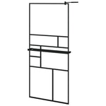 Fekete ESG üveg és alumínium zuhanyfal polccal 90 x 195 cm 2