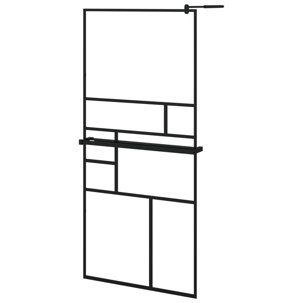 Fekete ESG üveg és alumínium zuhanyfal polccal 90 x 195 cm 2