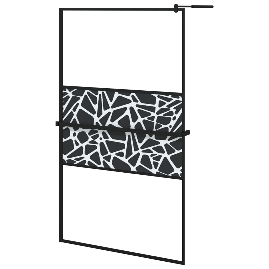 Fekete ESG üveg és alumínium zuhanyfal polccal 115x195 cm 2