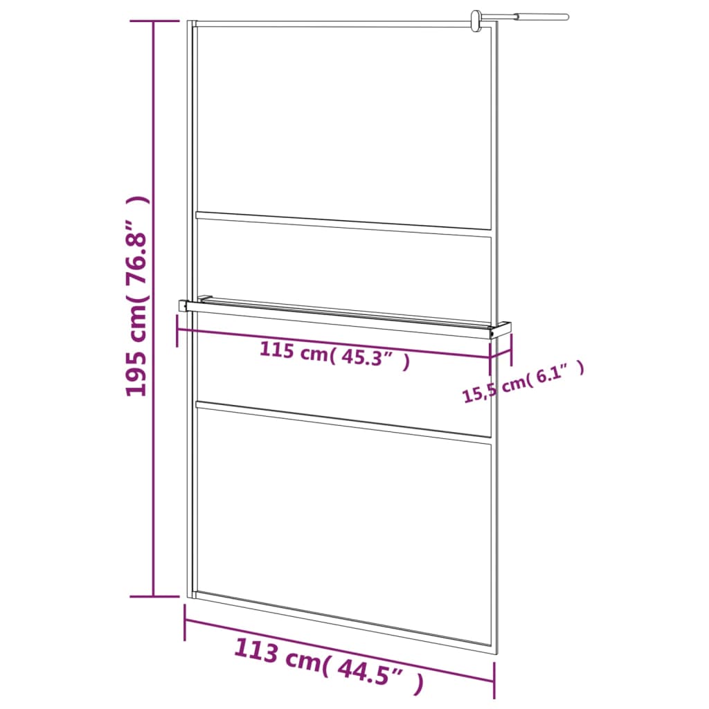 Fekete ESG üveg és alumínium zuhanyfal polccal 115x195 cm 13