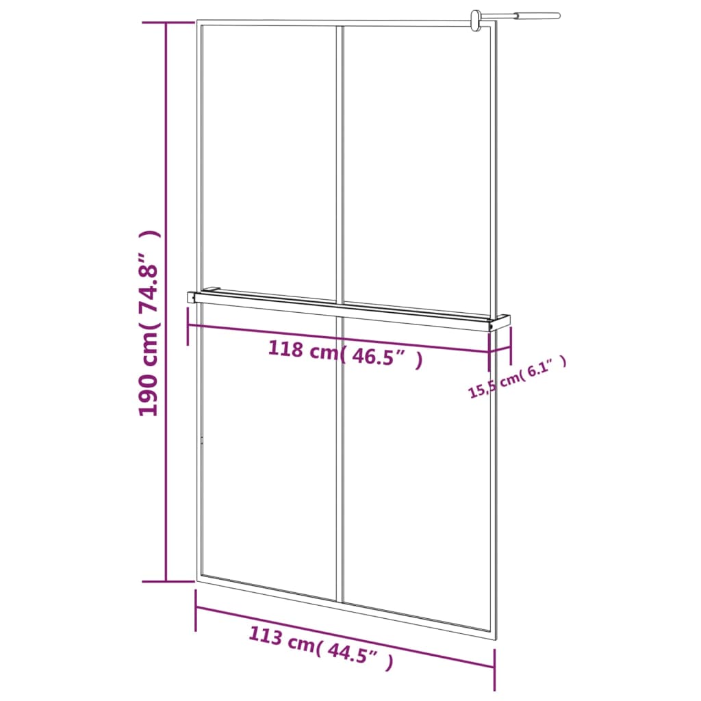 Fekete ESG üveg és alumínium zuhanyfal polccal 118 x 190 cm 13