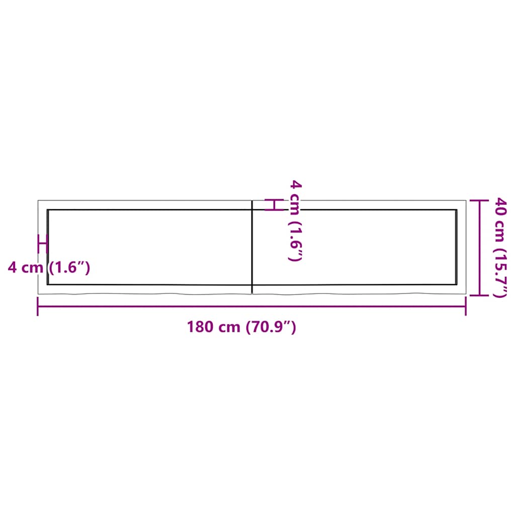 Kezeletlen tömör fa fürdőszobai pult 180x40x(2-6) cm 11