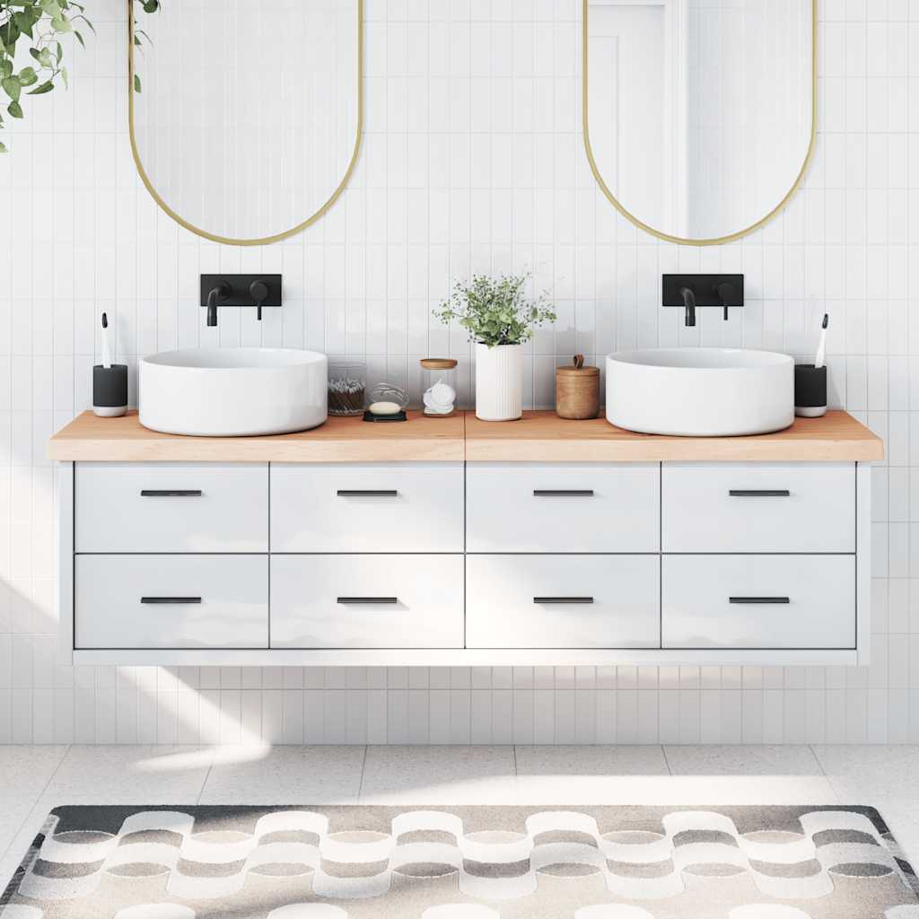 Kezeletlen tömör fa fürdőszobai pult 180x40x(2-6) cm