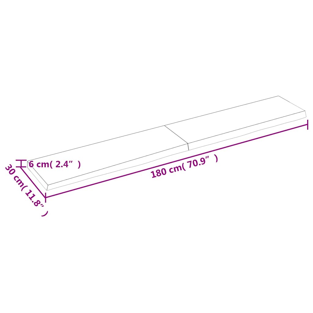 Világosbarna kezelt tömör fa fürdőszobai pult 180x30x(2-6) cm 10