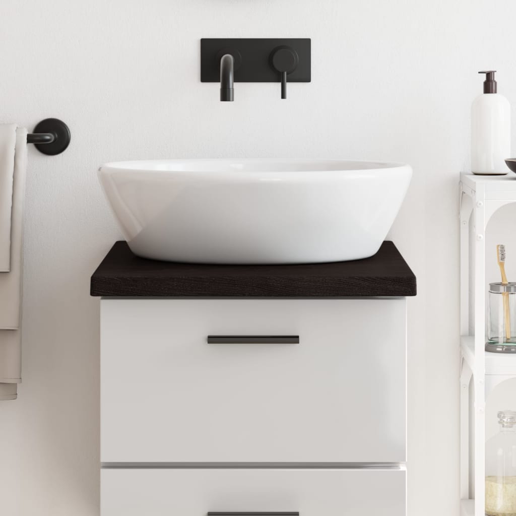 Sötétbarna kezelt tömör fa fürdőszobai pult 40x50x(2-4) cm