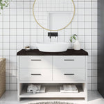Sötétbarna kezelt tömör fa fürdőszobai pult 120x50x(2-6) cm