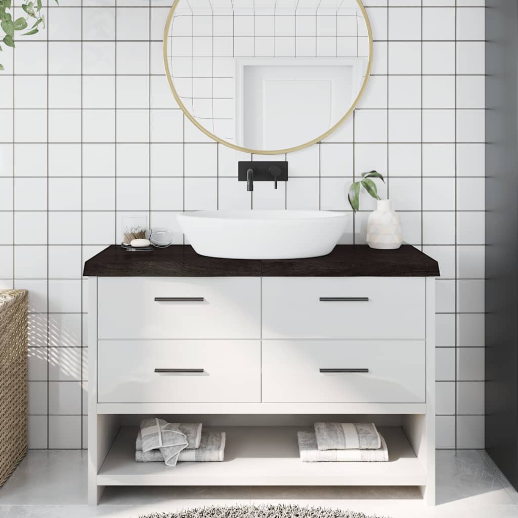 Sötétbarna kezelt tömör fa fürdőszobai pult 120x50x(2-6) cm