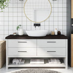 Sötétbarna kezelt tömör fa fürdőszobai pult 160x50x(2-6) cm