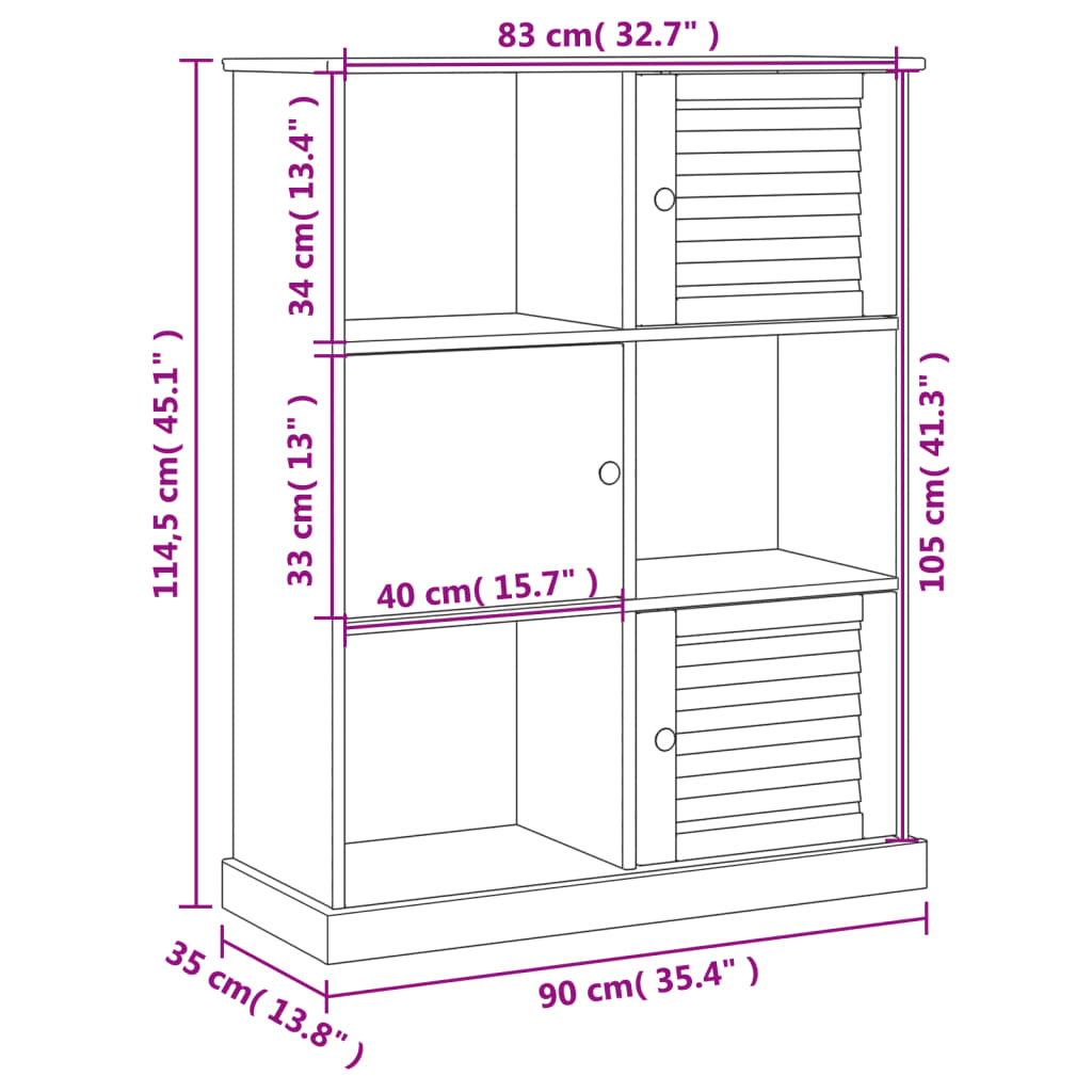 VIGO tömör fenyőfa könyvespolc 90x35x114,5 cm 9