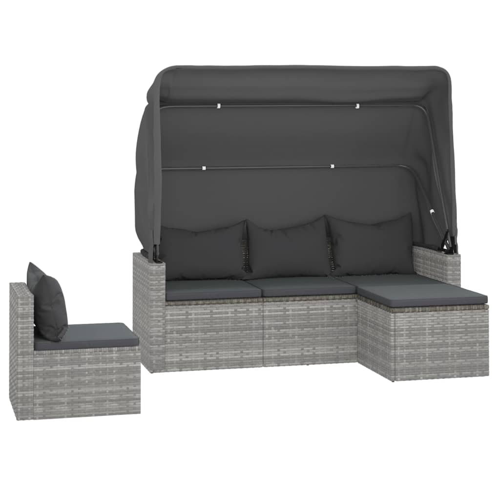 4 részes szürke polyrattan kerti ülőgarnitúra párnákkal 3