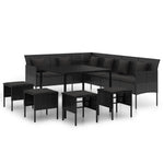 6 részes fekete polyrattan kerti étkezőgarnitúra párnákkal 2