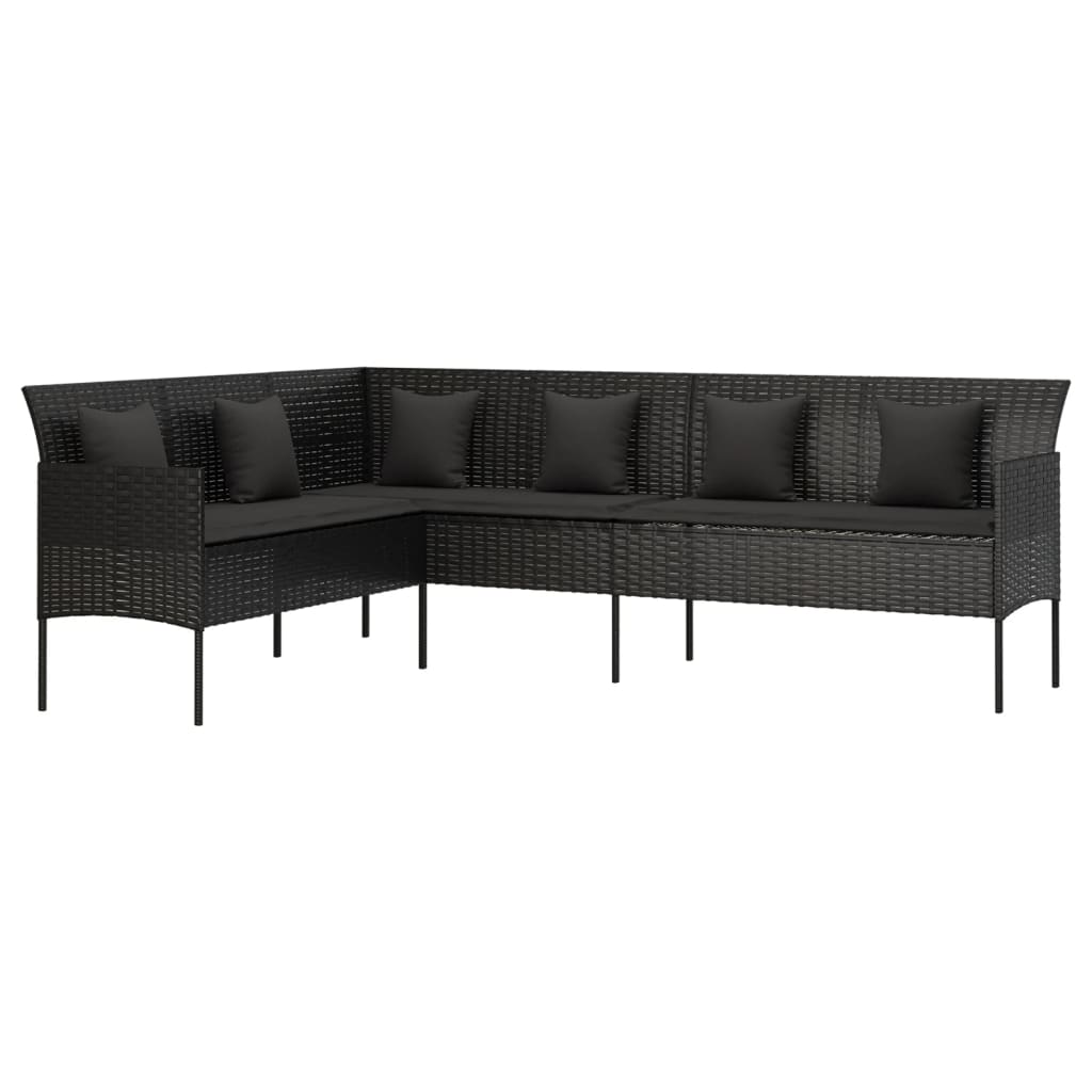 6 részes fekete polyrattan kerti étkezőgarnitúra párnákkal 5