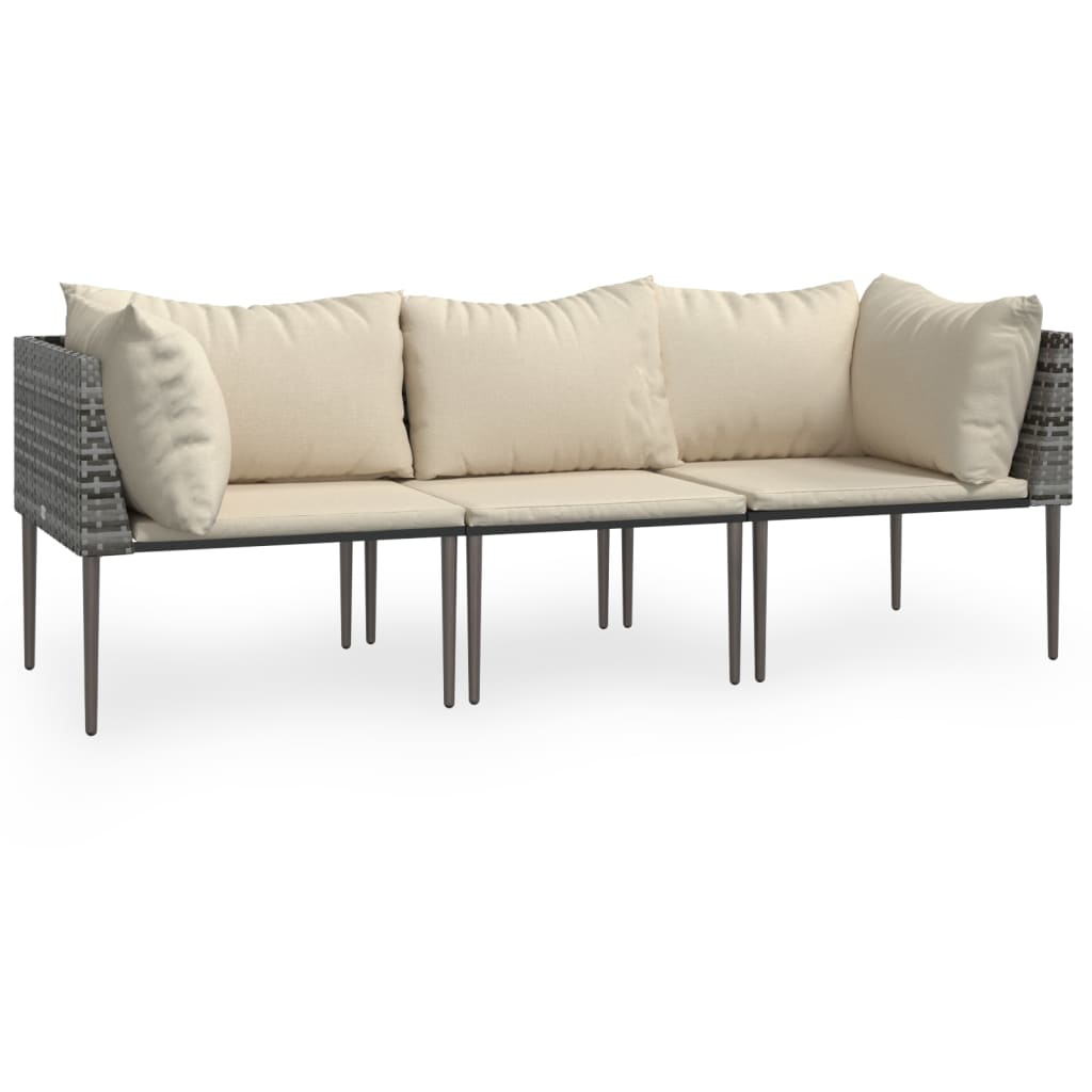 3 részes szürke polyrattan kerti ülőgarnitúra párnákkal 2