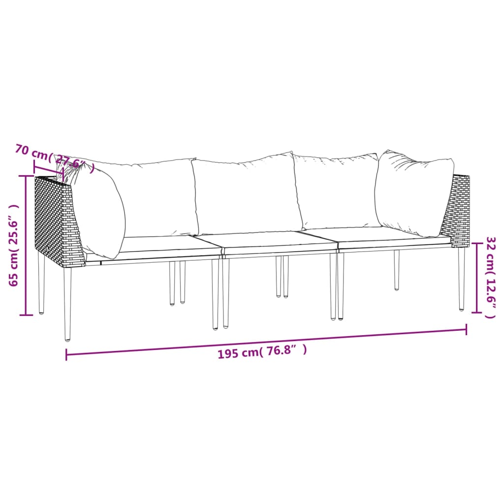 3 részes szürke polyrattan kerti ülőgarnitúra párnákkal 9