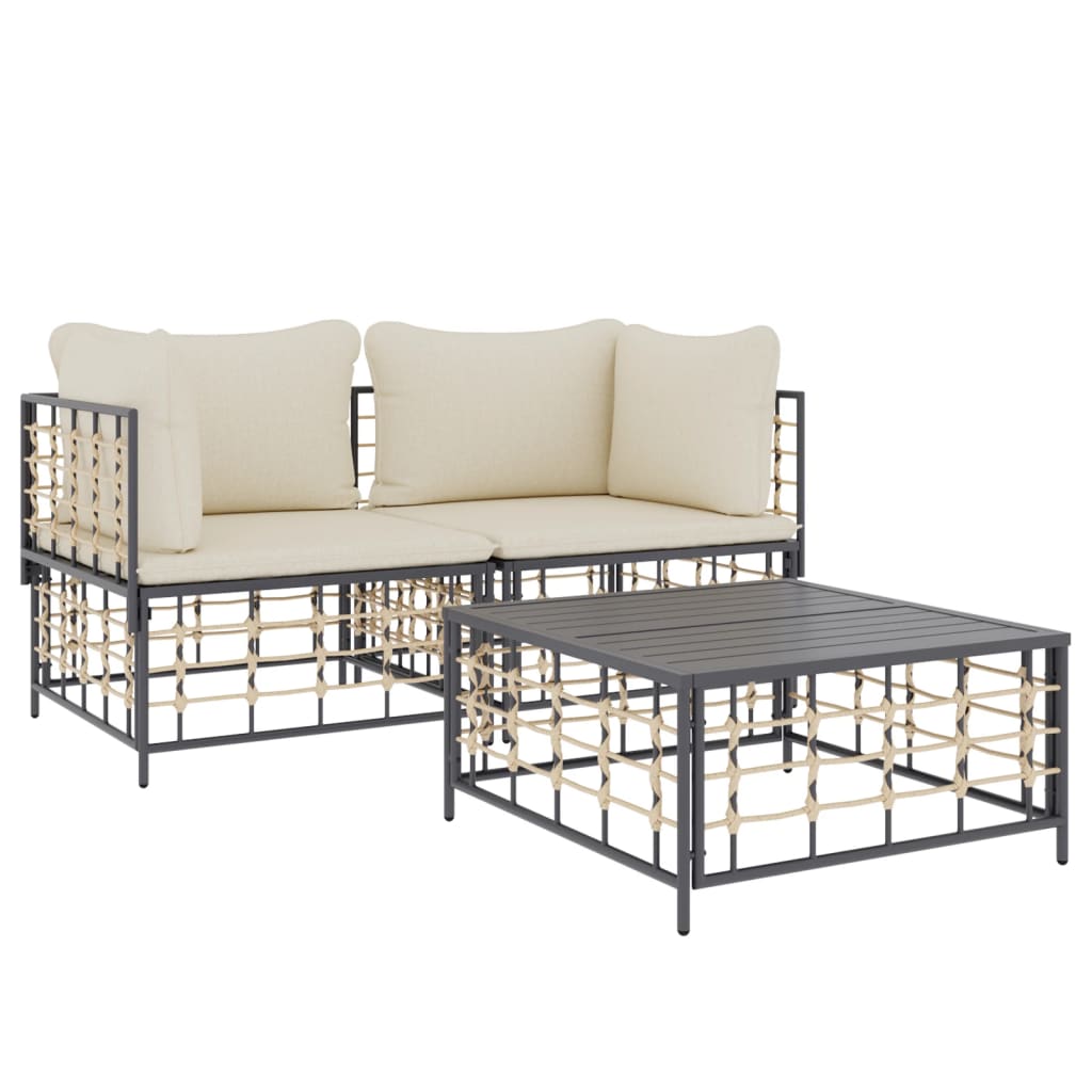 3 részes antracitszürke polyrattan kerti ülőgarnitúra párnákkal 3