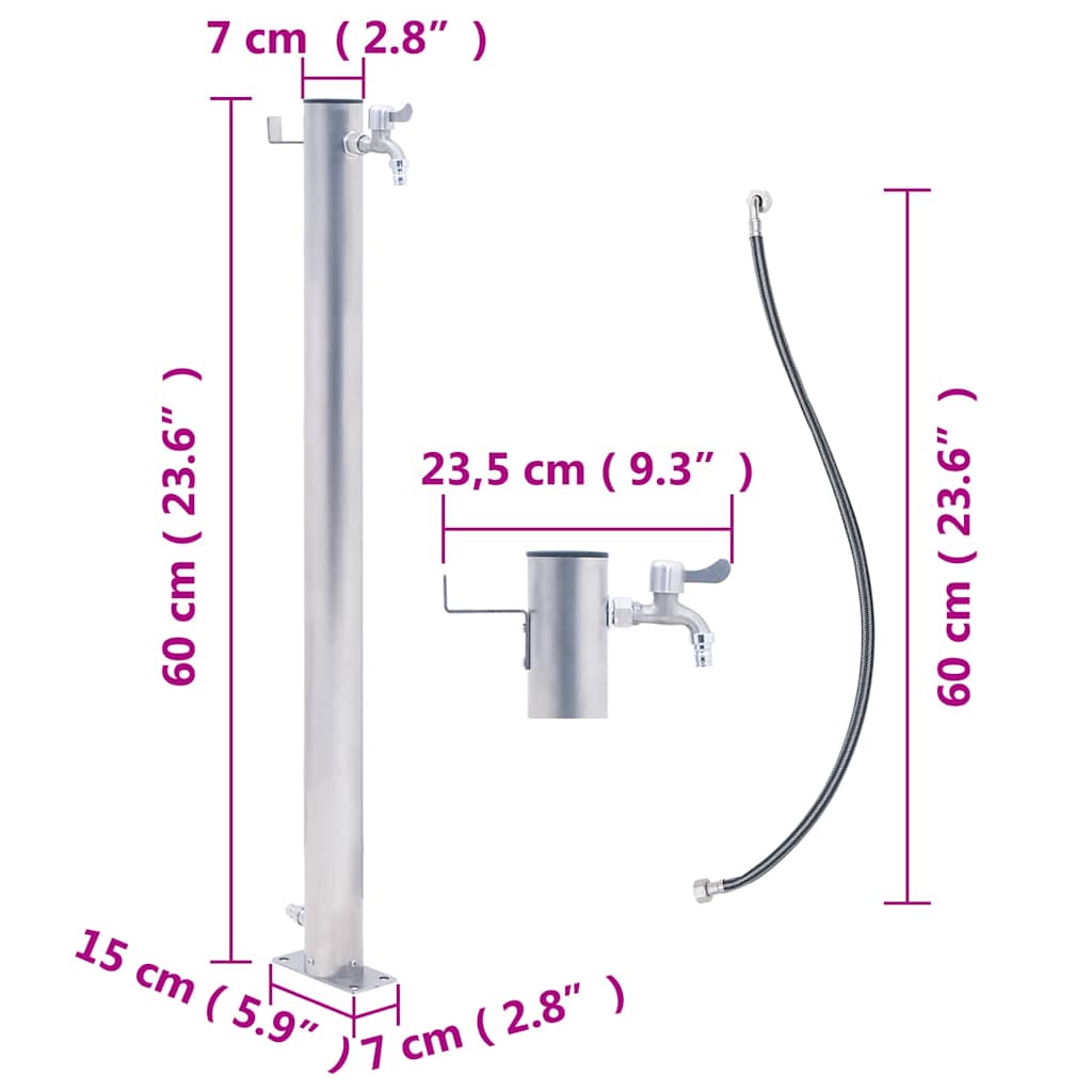 Kerek rozsdamentes acél kerti oszlop típusú vízcsap 60 cm 7