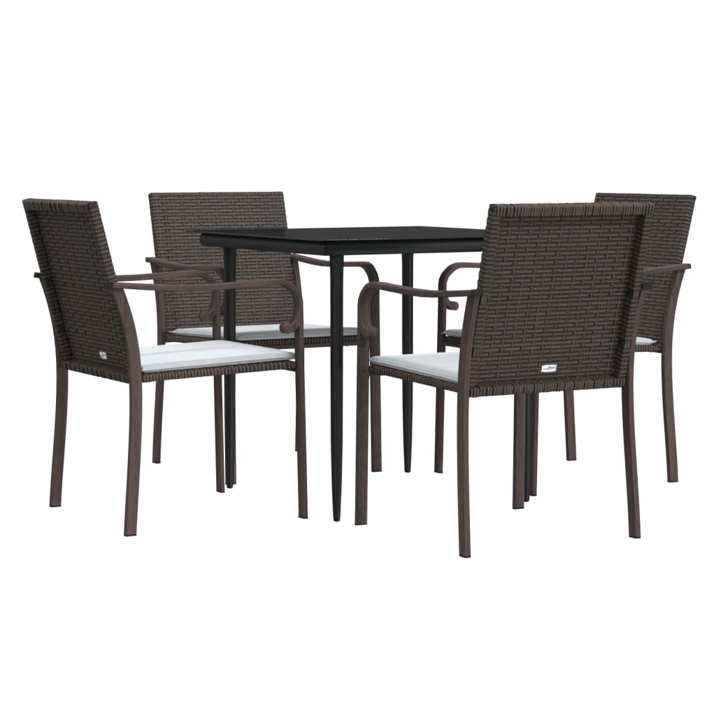 5 részes polyrattan és acél kerti étkezőgarnitúra párnával 3