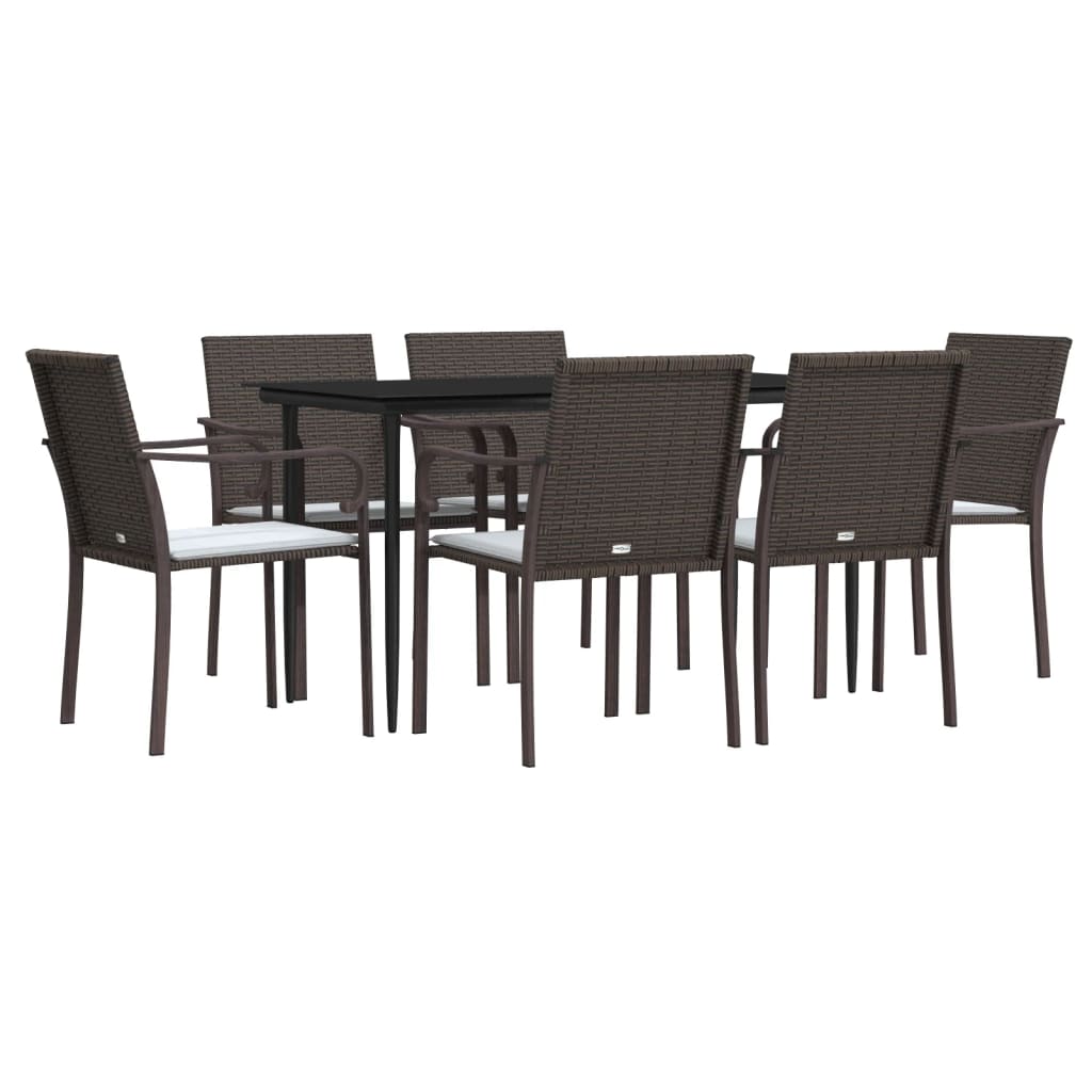 7 részes polyrattan és acél kerti étkezőgarnitúra párnával 3