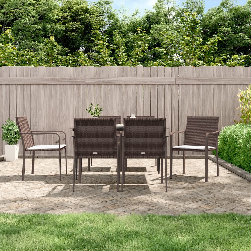 7 részes polyrattan és acél kerti étkezőgarnitúra párnával