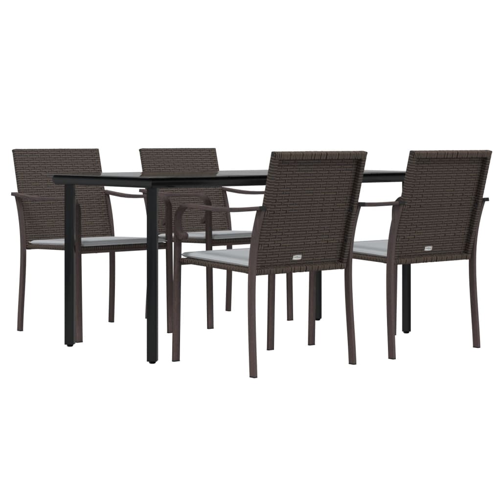 5 részes polyrattan és acél kerti étkezőgarnitúra párnával 3