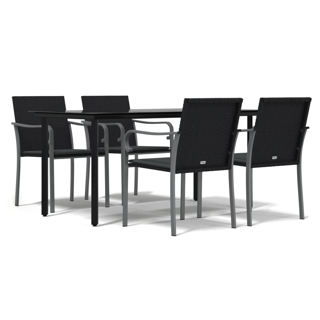 5 részes polyrattan és acél kerti étkezőgarnitúra párnával 2