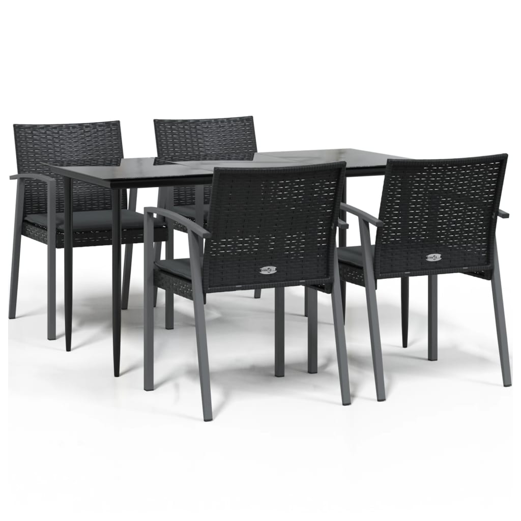 5 részes polyrattan és acél kerti étkezőgarnitúra párnával 2