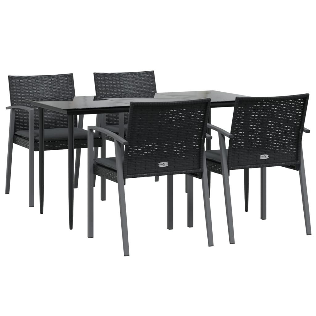 5 részes polyrattan és acél kerti étkezőgarnitúra párnával 3