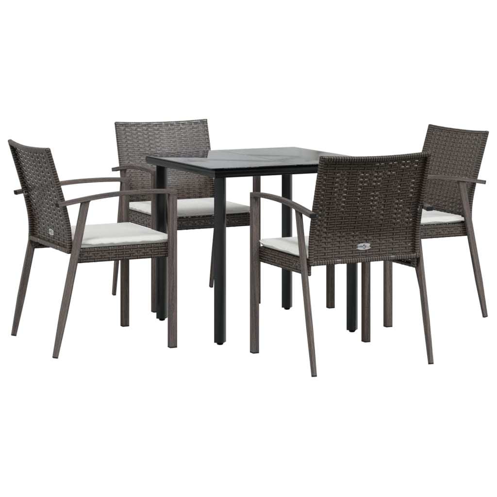 5 részes polyrattan és acél kerti étkezőgarnitúra párnával 3