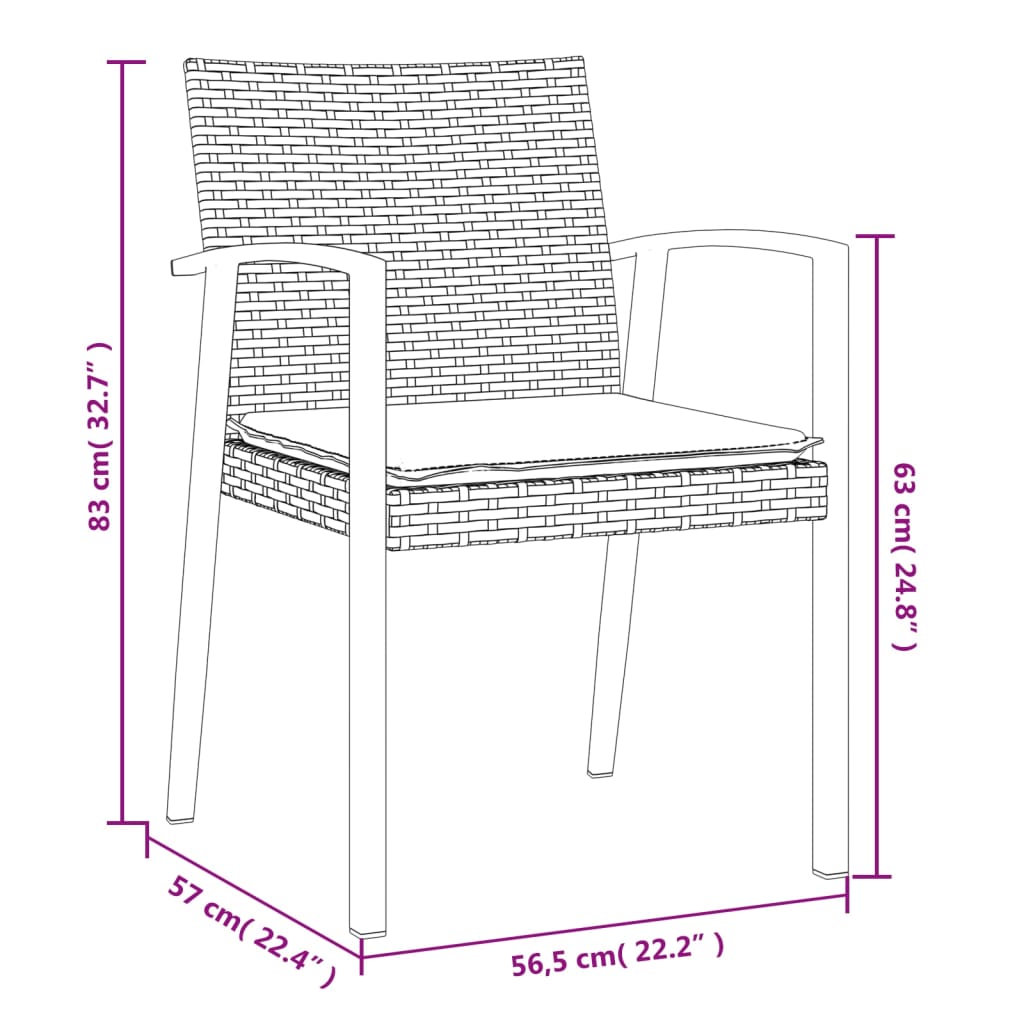 5 részes polyrattan és acél kerti étkezőgarnitúra párnával 10
