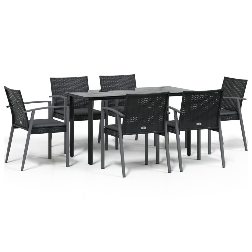 7 részes polyrattan és acél kerti étkezőgarnitúra párnával 2