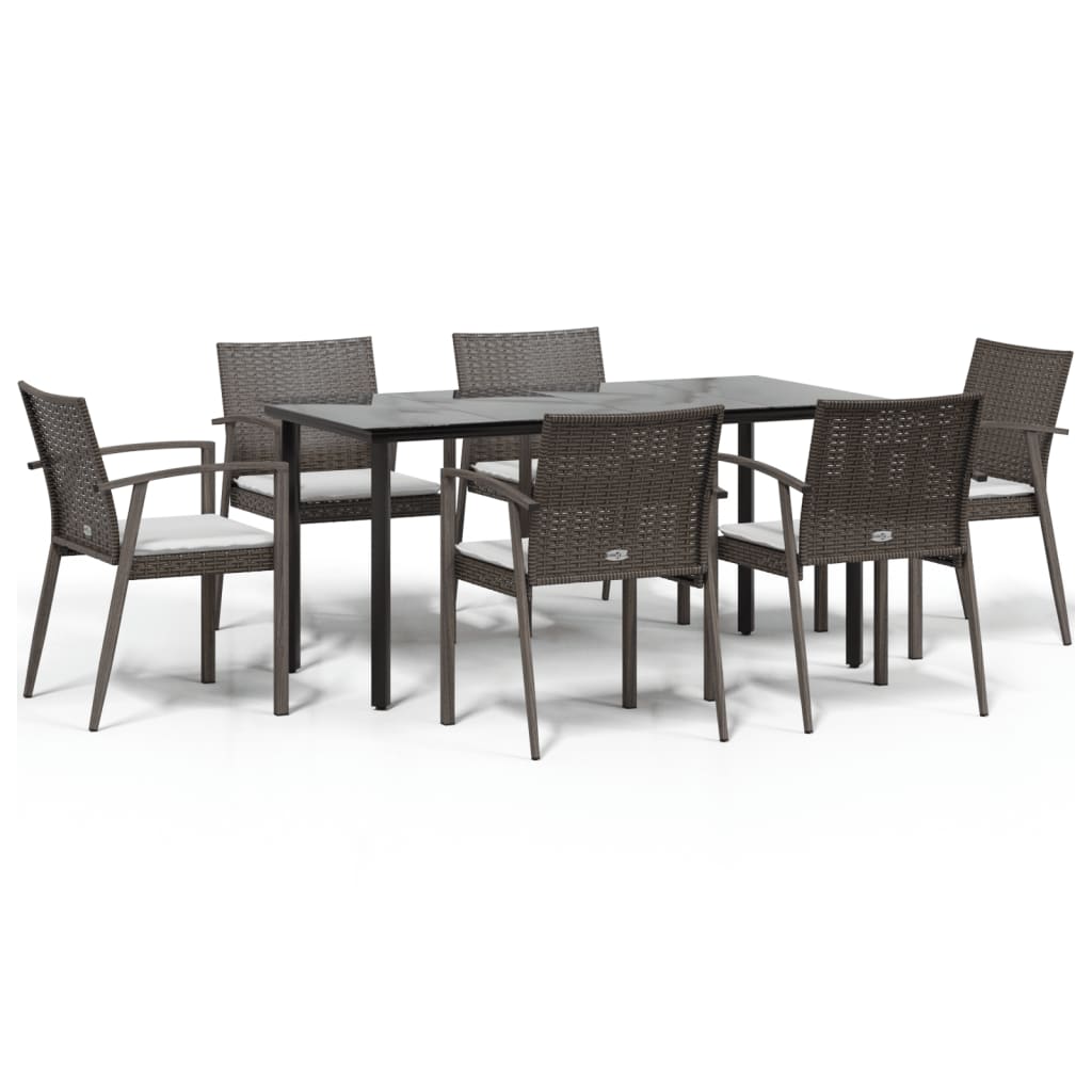 7 részes polyrattan és acél kerti étkezőgarnitúra párnával 2
