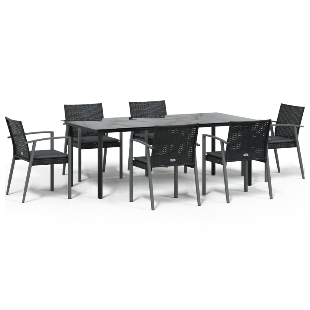 7 részes polyrattan és acél kerti étkezőgarnitúra párnával 2