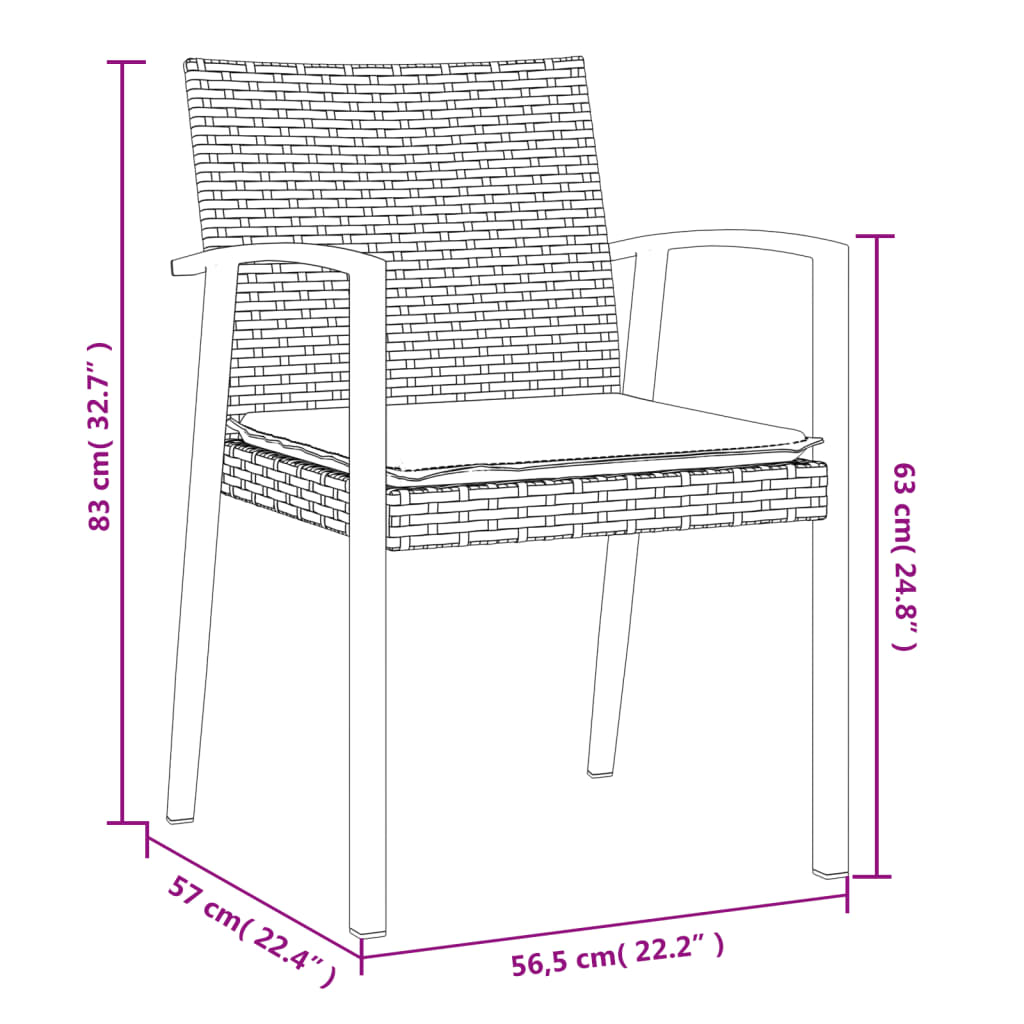 7 részes polyrattan és acél kerti étkezőgarnitúra párnával 10