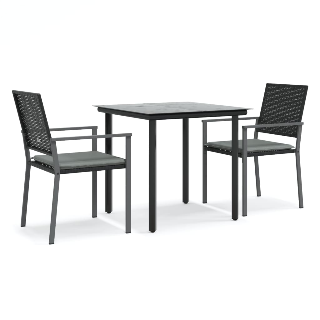 3 részes polyrattan és acél kerti étkezőgarnitúra párnával 2