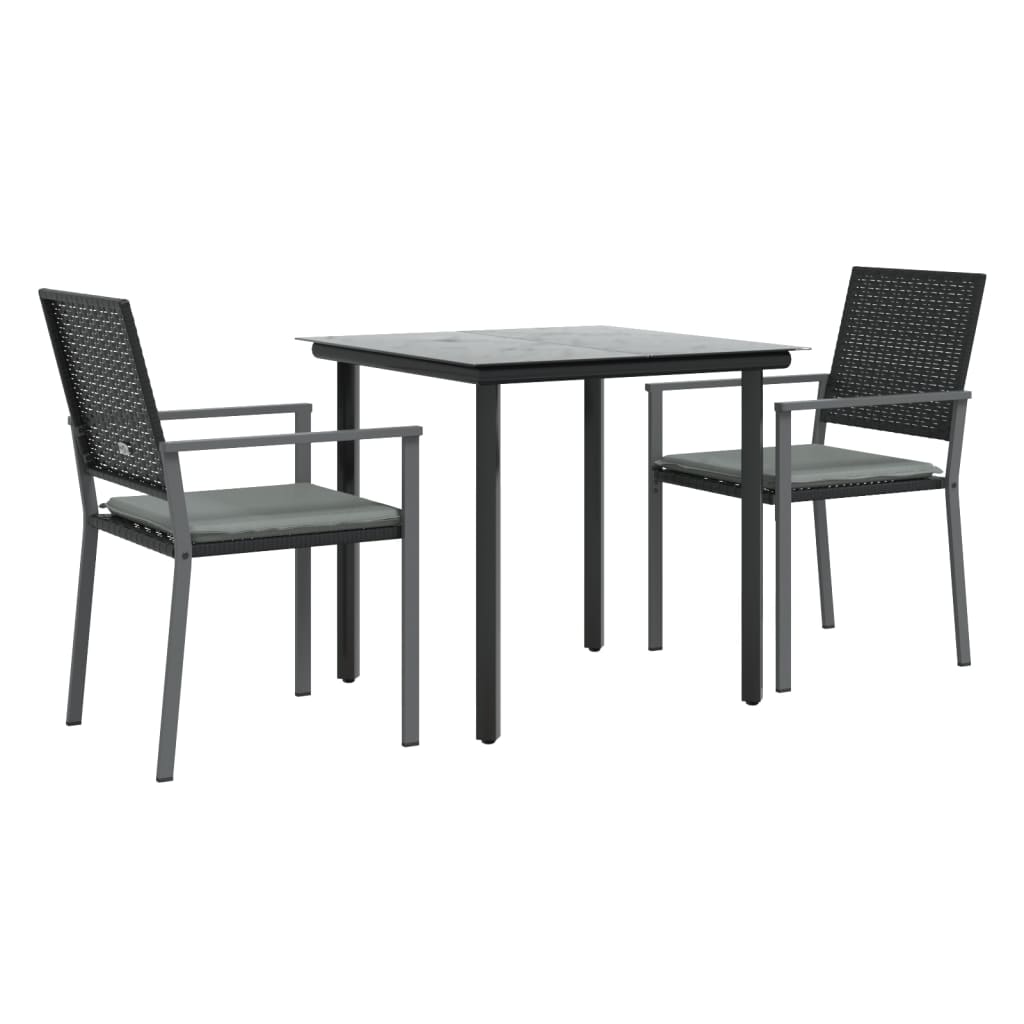 3 részes polyrattan és acél kerti étkezőgarnitúra párnával 3